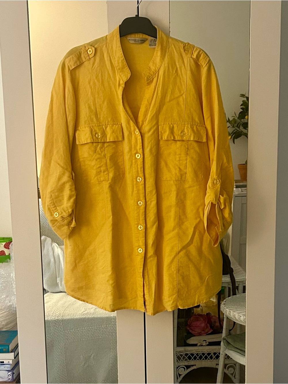 Ecologie Yellow Linen Blend 3/4 Sleeve Button Down Shirt - Size 1X